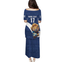 Custom Finland Football Lion Mascot Puletasi Huuhkajat with Finnish Folk Paterns