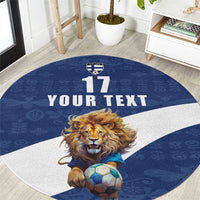 Custom Finland Football Lion Mascot Round Carpet Huuhkajat with Finnish Folk Paterns