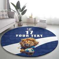 Custom Finland Football Lion Mascot Round Carpet Huuhkajat with Finnish Folk Paterns