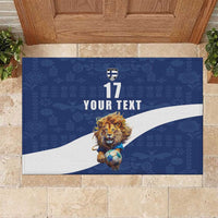 Custom Finland Football Lion Mascot Rubber Doormat Huuhkajat with Finnish Folk Paterns