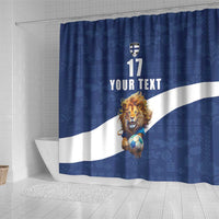Custom Finland Football Lion Mascot Shower Curtain Huuhkajat with Finnish Folk Paterns