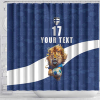 Custom Finland Football Lion Mascot Shower Curtain Huuhkajat with Finnish Folk Paterns