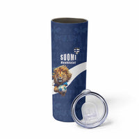 Custom Finland Football Lion Mascot Skinny Tumbler Huuhkajat with Finnish Folk Paterns