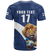 Custom Finland Football Lion Mascot T Shirt Huuhkajat with Finnish Folk Paterns