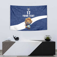 Custom Finland Football Lion Mascot Tapestry Huuhkajat with Finnish Folk Paterns