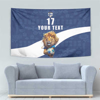 Custom Finland Football Lion Mascot Tapestry Huuhkajat with Finnish Folk Paterns