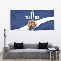 Custom Finland Football Lion Mascot Tapestry Huuhkajat with Finnish Folk Paterns