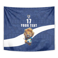 Custom Finland Football Lion Mascot Tapestry Huuhkajat with Finnish Folk Paterns