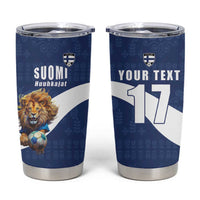 Custom Finland Football Lion Mascot Tumbler Cup Huuhkajat with Finnish Folk Paterns