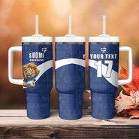 Custom Finland Football Lion Mascot Tumbler With Handle Huuhkajat with Finnish Folk Paterns