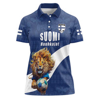 Custom Finland Football Lion Mascot Women Polo Shirt Huuhkajat with Finnish Folk Paterns