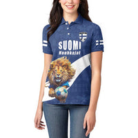 Custom Finland Football Lion Mascot Women Polo Shirt Huuhkajat with Finnish Folk Paterns