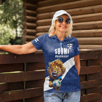 Custom Finland Football Lion Mascot Women Polo Shirt Huuhkajat with Finnish Folk Paterns