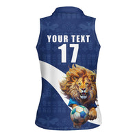 Custom Finland Football Lion Mascot Women Sleeveless Polo Shirt Huuhkajat with Finnish Folk Paterns