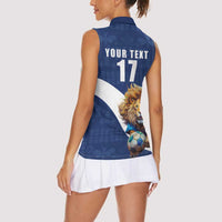Custom Finland Football Lion Mascot Women Sleeveless Polo Shirt Huuhkajat with Finnish Folk Paterns