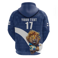 Custom Finland Football Lion Mascot Zip Hoodie Huuhkajat with Finnish Folk Paterns