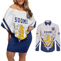 Custom Finland Ice Hockey We are Champions Couples Matching Off Shoulder Short Dress and Long Sleeve Button Shirt Sporty Style Come on Leijonat