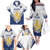 Custom Finland Ice Hockey We are Champions Family Matching Off The Shoulder Long Sleeve Dress and Hawaiian Shirt Sporty Style Come on Leijonat