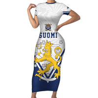 Custom Finland Ice Hockey We are Champions Family Matching Short Sleeve Bodycon Dress and Hawaiian Shirt Sporty Style Come on Leijonat