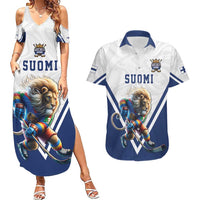 Custom Finland Ice Hockey Lion Mascot Couples Matching Summer Maxi Dress and Hawaiian Shirt Sporty Style Come on Leijonat