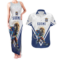 Custom Finland Ice Hockey Lion Mascot Couples Matching Tank Maxi Dress and Hawaiian Shirt Sporty Style Come on Leijonat