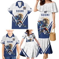 Custom Finland Ice Hockey Lion Mascot Family Matching Mermaid Dress and Hawaiian Shirt Sporty Style Come on Leijonat