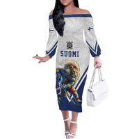 Custom Finland Ice Hockey Lion Mascot Family Matching Off The Shoulder Long Sleeve Dress and Hawaiian Shirt Sporty Style Come on Leijonat