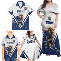 Custom Finland Ice Hockey Lion Mascot Family Matching Off Shoulder Maxi Dress and Hawaiian Shirt Sporty Style Come on Leijonat