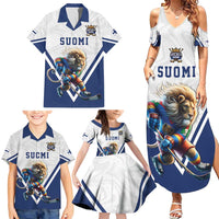 Custom Finland Ice Hockey Lion Mascot Family Matching Summer Maxi Dress and Hawaiian Shirt Sporty Style Come on Leijonat