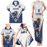Custom Finland Ice Hockey Lion Mascot Family Matching Tank Maxi Dress and Hawaiian Shirt Sporty Style Come on Leijonat