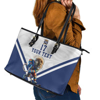 Custom Finland Ice Hockey Lion Mascot Leather Tote Bag Sporty Style Come on Leijonat