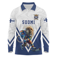 Custom Finland Ice Hockey Lion Mascot Long Sleeve Polo Shirt Sporty Style Come on Leijonat