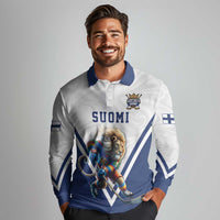 Custom Finland Ice Hockey Lion Mascot Long Sleeve Polo Shirt Sporty Style Come on Leijonat