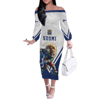 Custom Finland Ice Hockey Lion Mascot Off The Shoulder Long Sleeve Dress Sporty Style Come on Leijonat
