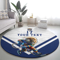 Custom Finland Ice Hockey Lion Mascot Round Carpet Sporty Style Come on Leijonat