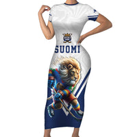 Custom Finland Ice Hockey Lion Mascot Short Sleeve Bodycon Dress Sporty Style Come on Leijonat