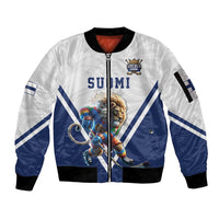 Custom Finland Ice Hockey Lion Mascot Sleeve Zip Bomber Jacket Sporty Style Come on Leijonat