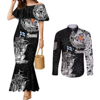 Finland Vikings Culture Couples Matching Mermaid Dress and Long Sleeve Button Shirt Suomi Viking Ships
