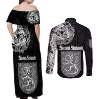 Finland Vikings Culture Couples Matching Off Shoulder Maxi Dress and Long Sleeve Button Shirt Suomi Viking Ships