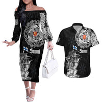 Finland Vikings Culture Couples Matching Off The Shoulder Long Sleeve Dress and Hawaiian Shirt Suomi Viking Ships