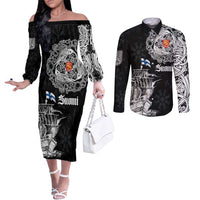 Finland Vikings Culture Couples Matching Off The Shoulder Long Sleeve Dress and Long Sleeve Button Shirt Suomi Viking Ships