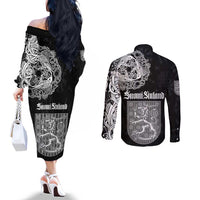 Finland Vikings Culture Couples Matching Off The Shoulder Long Sleeve Dress and Long Sleeve Button Shirt Suomi Viking Ships