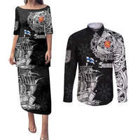 Finland Vikings Culture Couples Matching Puletasi and Long Sleeve Button Shirt Suomi Viking Ships
