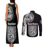 Finland Vikings Culture Couples Matching Tank Maxi Dress and Long Sleeve Button Shirt Suomi Viking Ships