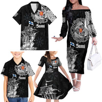 Finland Vikings Culture Family Matching Off The Shoulder Long Sleeve Dress and Hawaiian Shirt Suomi Viking Ships