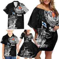 Finland Vikings Culture Family Matching Off Shoulder Short Dress and Hawaiian Shirt Suomi Viking Ships