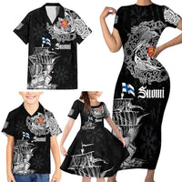 Finland Vikings Culture Family Matching Short Sleeve Bodycon Dress and Hawaiian Shirt Suomi Viking Ships