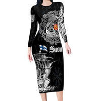 Finland Vikings Culture Long Sleeve Bodycon Dress Suomi Viking Ships