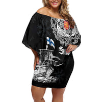 Finland Vikings Culture Off Shoulder Short Dress Suomi Viking Ships