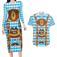 Germany Oktoberfest Couples Matching Long Sleeve Bodycon Dress and Hawaiian Shirt Lederhosen Costume